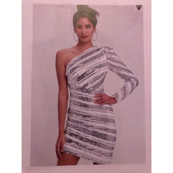 RYSE Mini Dress (silver & white sequins) Size XS - Picture 2 of 2